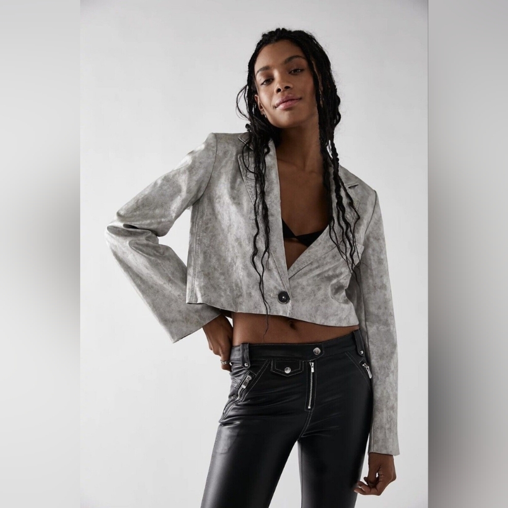 NWOT We The Free Metallic Vegan Leather Block Party Blazer